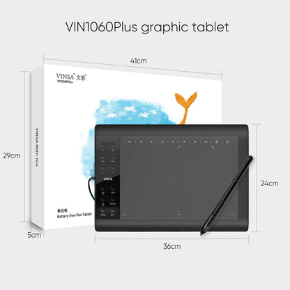 VINSA 1060Plus Graphic Tablet Drawing Pad With Digital Pen 12 Hot Keys With Wireless Stylus Mesa Digitalizadora