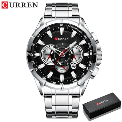 CURREN Men's Chronograph Watch Big Dial Stainless Steel Luminous Sport Quartz