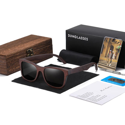GM Bamboo Wooden Sunglasses Polarized Handmade Mirror Coating Lenses Gift Box