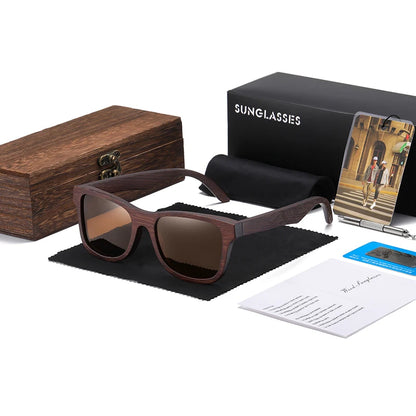 GM Bamboo Wooden Sunglasses Polarized Handmade Mirror Coating Lenses Gift Box