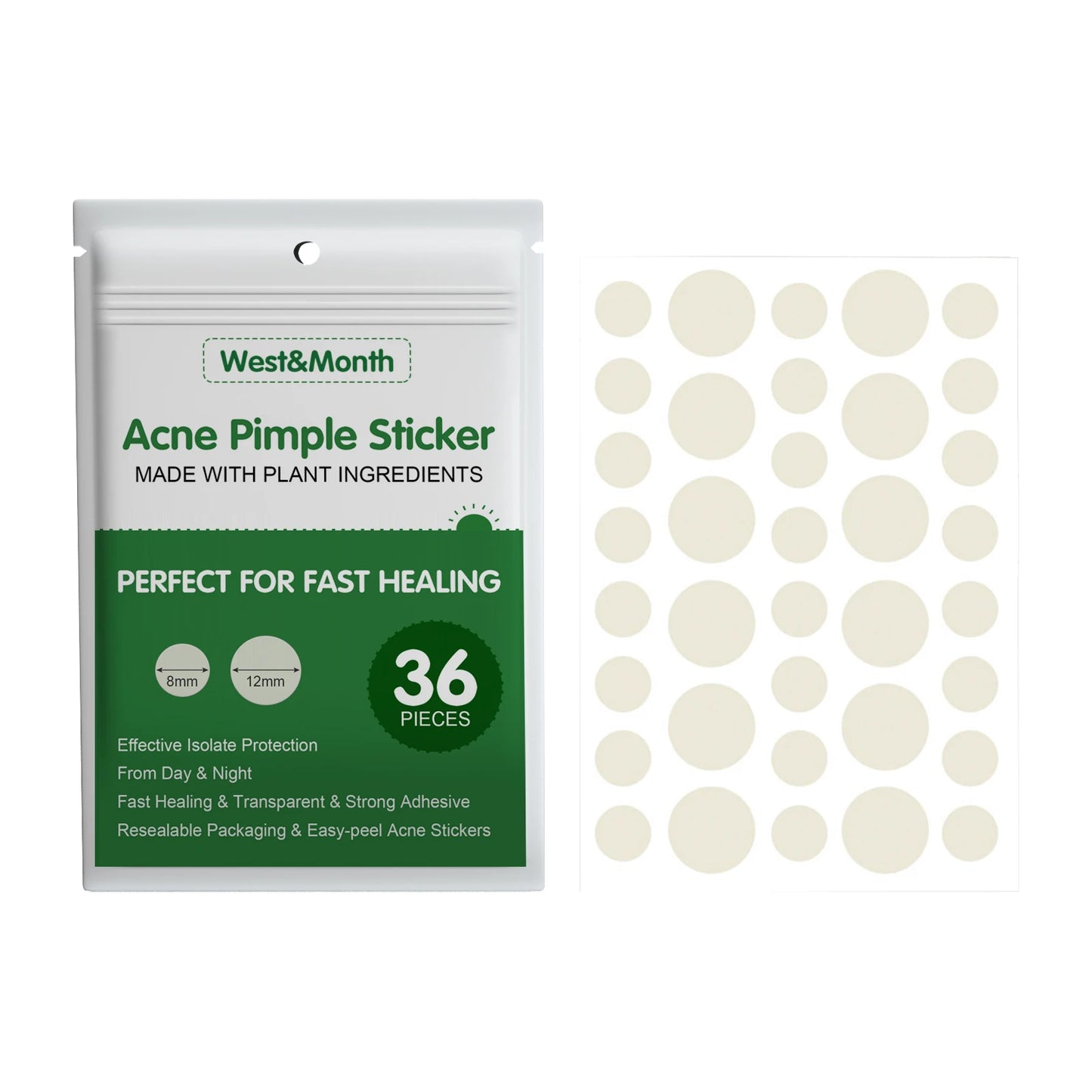 West&Month Invisible Hydrocolloid Pimple Patches – 36pcs (Waterproof, Breathable)