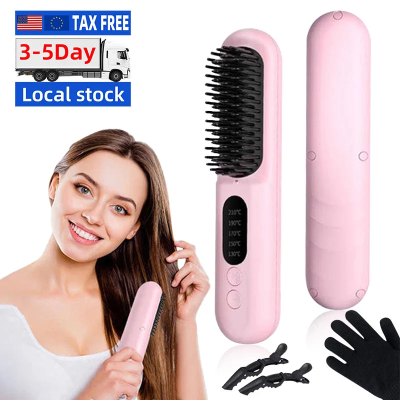 Us Warehouse Products Rechargeable Hot Comb Hair Straightener Hot Comb Electric Hair Straightener With Custom Logo