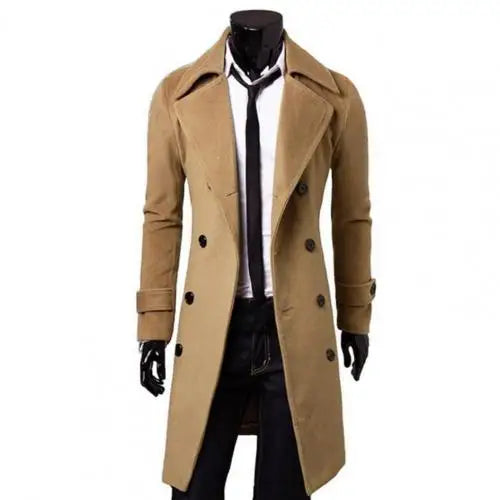 Autumn Winter Long Trench Coat Double-breasted Solid Color Mid-Length Windproof Thick British Slim Jacket gabardina hombre