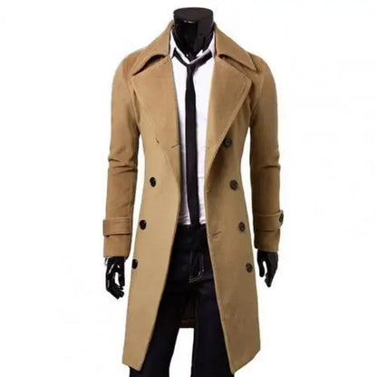 Autumn Winter Long Trench Coat Double-breasted Solid Color Mid-Length Windproof Thick British Slim Jacket gabardina hombre