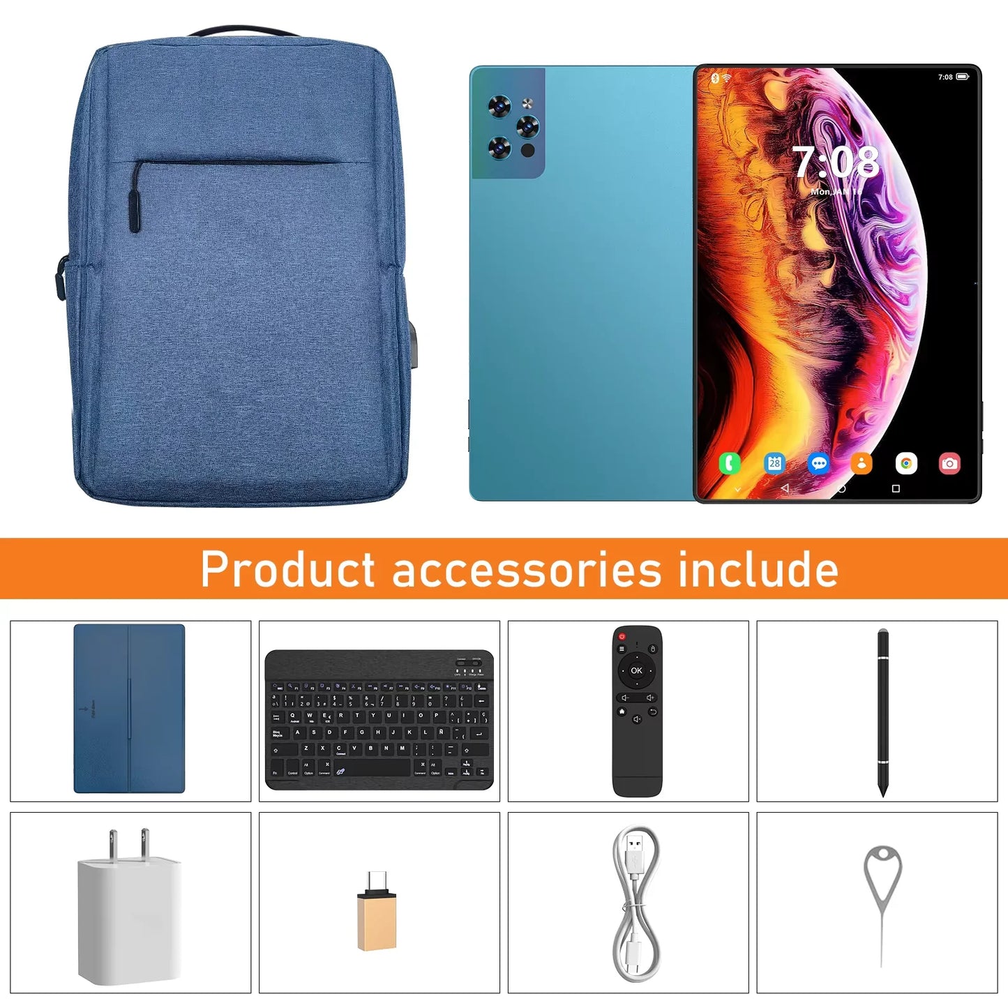 Pro16 Max 14-Inch Android 15 Tablet PC 5G WiFi 512GB Storage 12GB Work Keyboard Remote Control 10 Core GSM Padded Entertainment