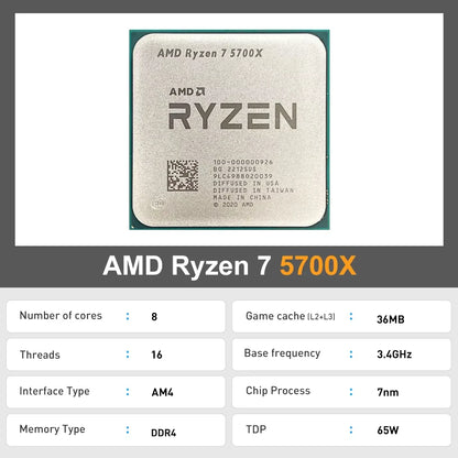 AMD New Ryzen 7 5700X R7 5700X 3.4GHz 8 Core 16 Thread CPU Processor 7NM L3=32M Socket AMD AM4 Gaming Processador