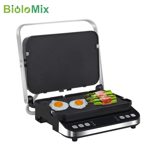 BioloMix Electric Food Veggie Flat Top Grill Multi Kitchen Baker Machine Griddle Smokeless Grilled Meat Baking Pancake Maker
