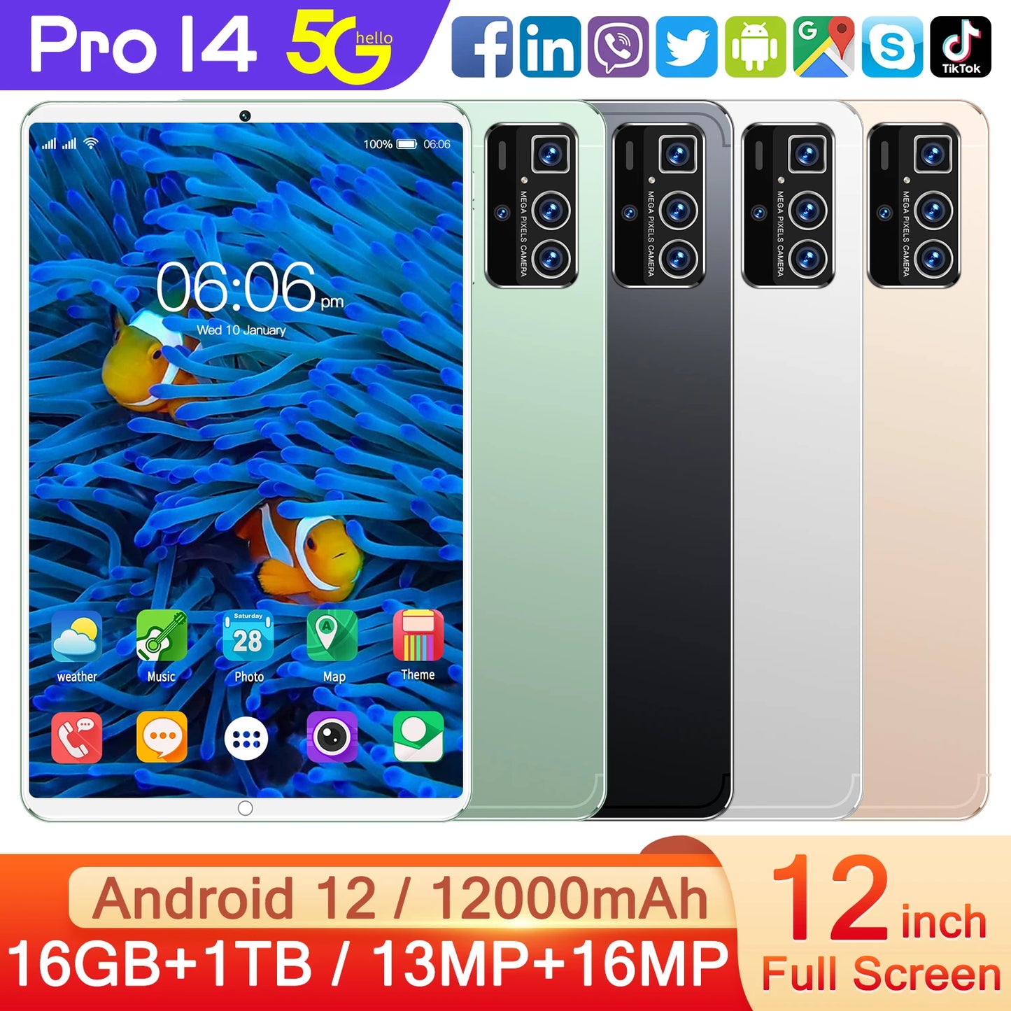2025 Global 14 Pro Table PC Customized 16GB+1TB Android Tablet  12 Inch Dual SIM Educational Call Android Table Pc