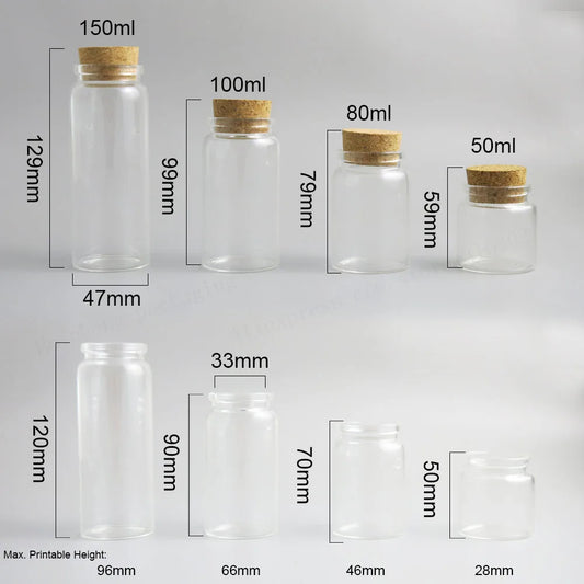2 x Transparent 50ml 80ml 100ml 150ml Big glass bottle with wood cork  5oz empty corked glass jar Display Containers