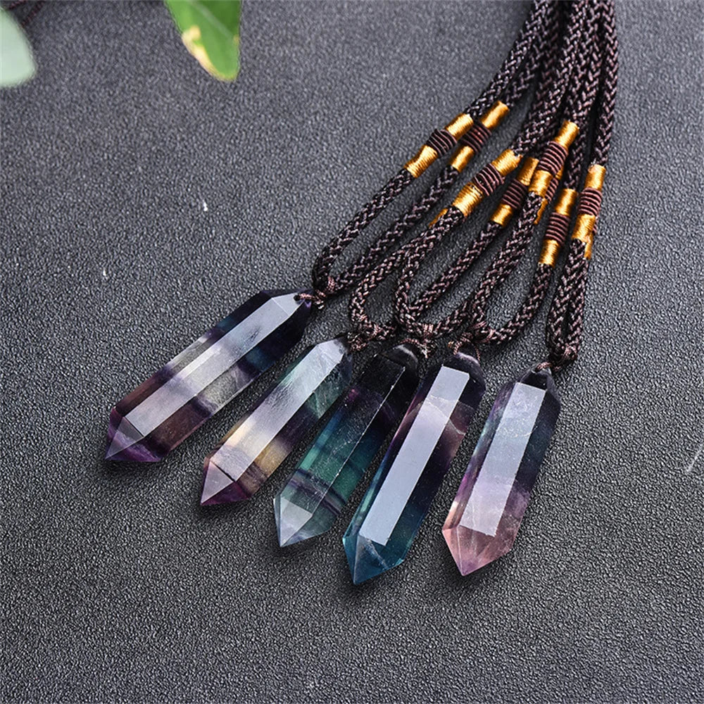 1Pc Natural Amethyst Citrine Malachite Pink Crystal Pendant Double Pointed Hexagonal Necklace Gemstone Reiki Healing Crystals