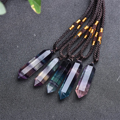 1Pc Natural Amethyst Citrine Malachite Pink Crystal Pendant Double Pointed Hexagonal Necklace Gemstone Reiki Healing Crystals