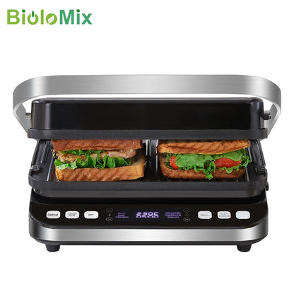 BioloMix Electric Food Veggie Flat Top Grill Multi Kitchen Baker Machine Griddle Smokeless Grilled Meat Baking Pancake Maker
