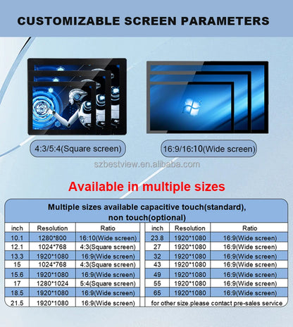 15.6" 18.5" 21.5" 23.6" 27" 32" 43" 55" 65" Inch Outdoor Wall Mounted Tft Ip65 Waterproof Lcd Display Touch Screen Monitor