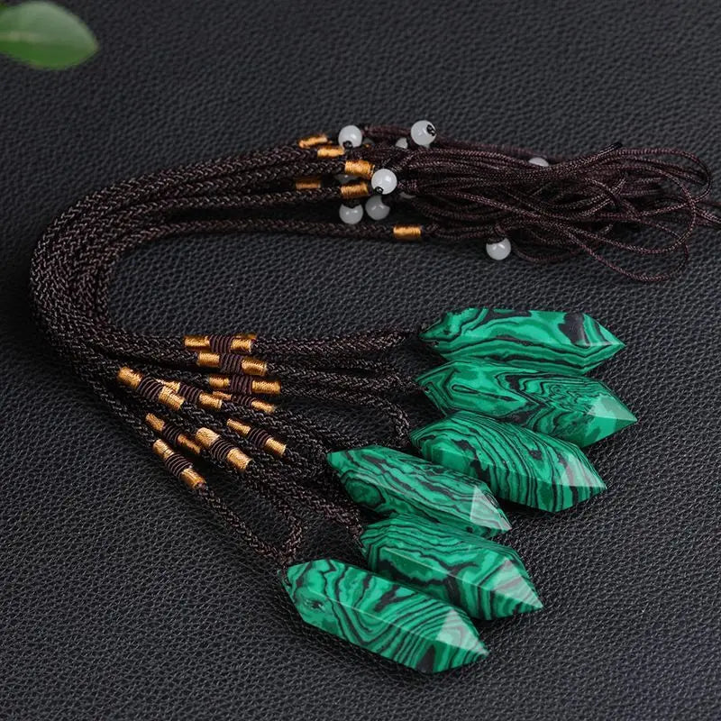 1Pc Natural Amethyst Citrine Malachite Pink Crystal Pendant Double Pointed Hexagonal Necklace Gemstone Reiki Healing Crystals