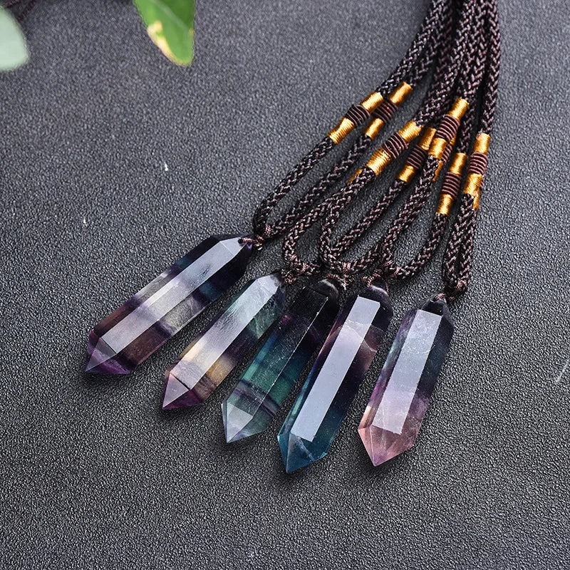 1Pc Natural Amethyst Citrine Malachite Pink Crystal Pendant Double Pointed Hexagonal Necklace Gemstone Reiki Healing Crystals