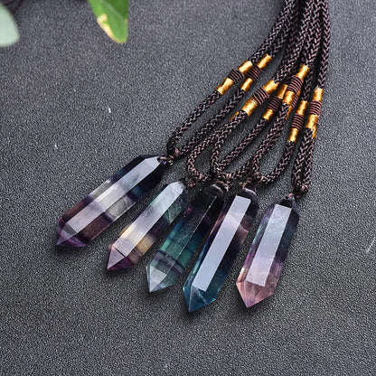 1Pc Natural Amethyst Citrine Malachite Pink Crystal Pendant Double Pointed Hexagonal Necklace Gemstone Reiki Healing Crystals