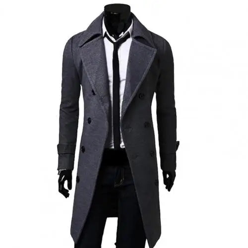 Autumn Winter Long Trench Coat Double-breasted Solid Color Mid-Length Windproof Thick British Slim Jacket gabardina hombre