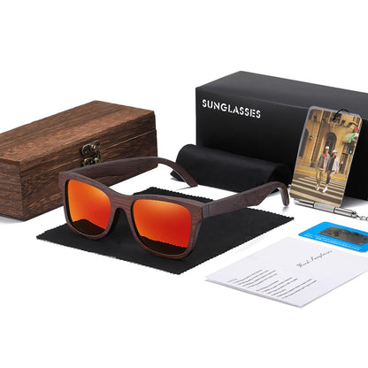 GM Bamboo Wooden Sunglasses Polarized Handmade Mirror Coating Lenses Gift Box
