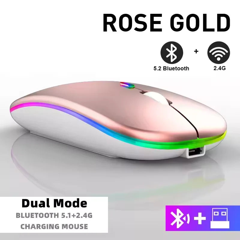 Ultra Slim RGB Lighting Wireless Mouse Dual Mode BT Rechargeable for Gaming on Desktop Laptop Tablet-No MOQ