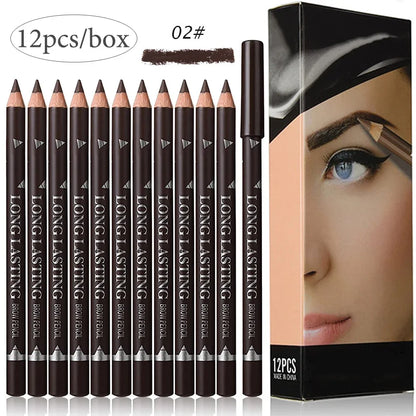 6/12-Piece Waterproof Eyebrow Pencil Set – Natural Black & Brown Shades for Beginners & Professionals