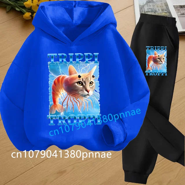 Tralalero Tralala Tung Tung Tung Funny Italian Brainrot Kids Clothes Boys Hoodie+Pants 2pcs Set Girls Tracksuit Children Outfits