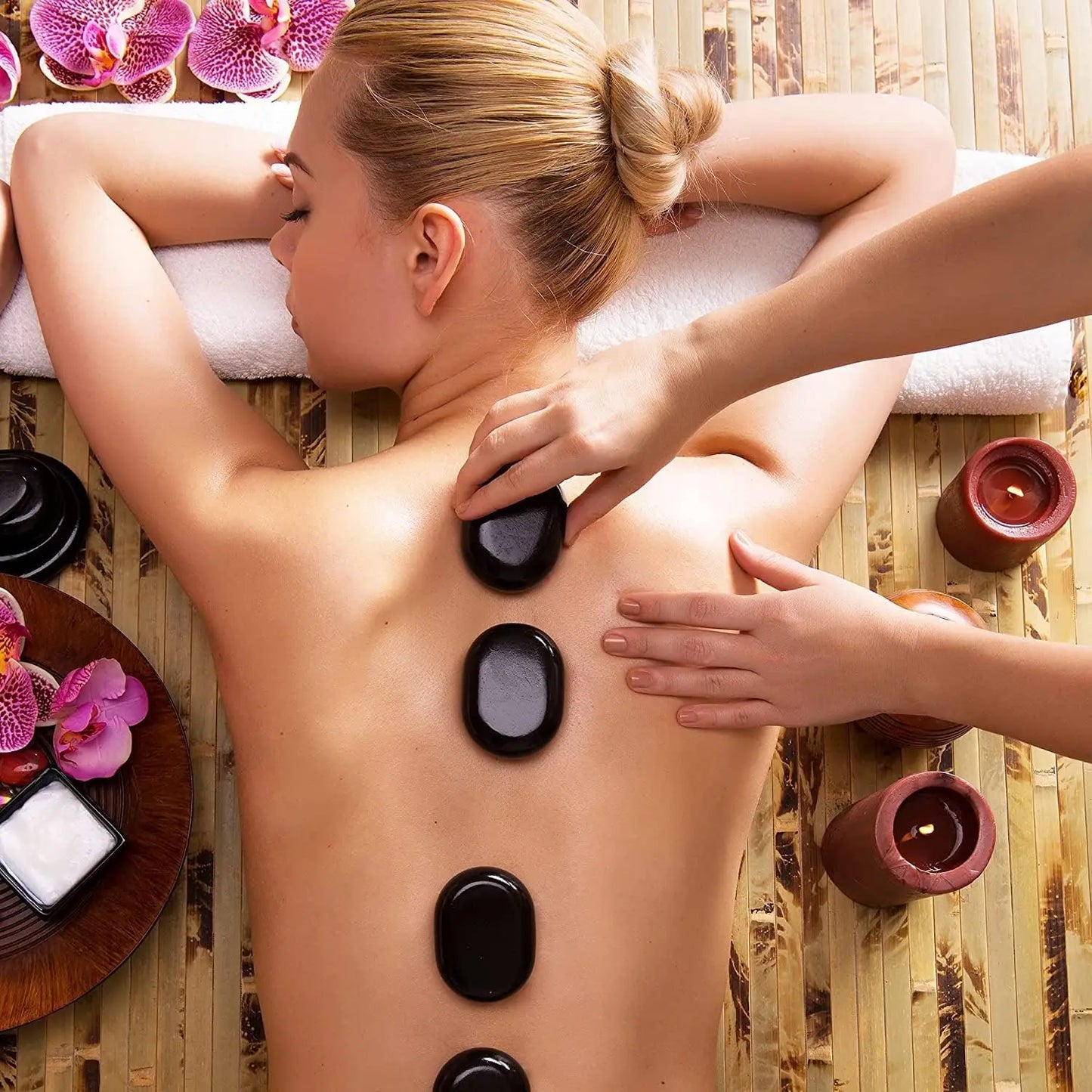 12 Pcs Spa Hot Stones 4x6cm Natural Lava & Jade Massage Stones Stress Relief Set