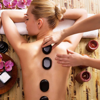 12 Pcs Spa Hot Stones 4x6cm Natural Lava & Jade Massage Stones Stress Relief Set