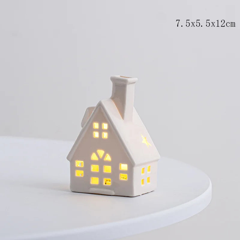 Christmas Decoration Porcelains Miniature Village House LED Light Ceramics Castle Model Home Desktop Ornament Christmas Gift