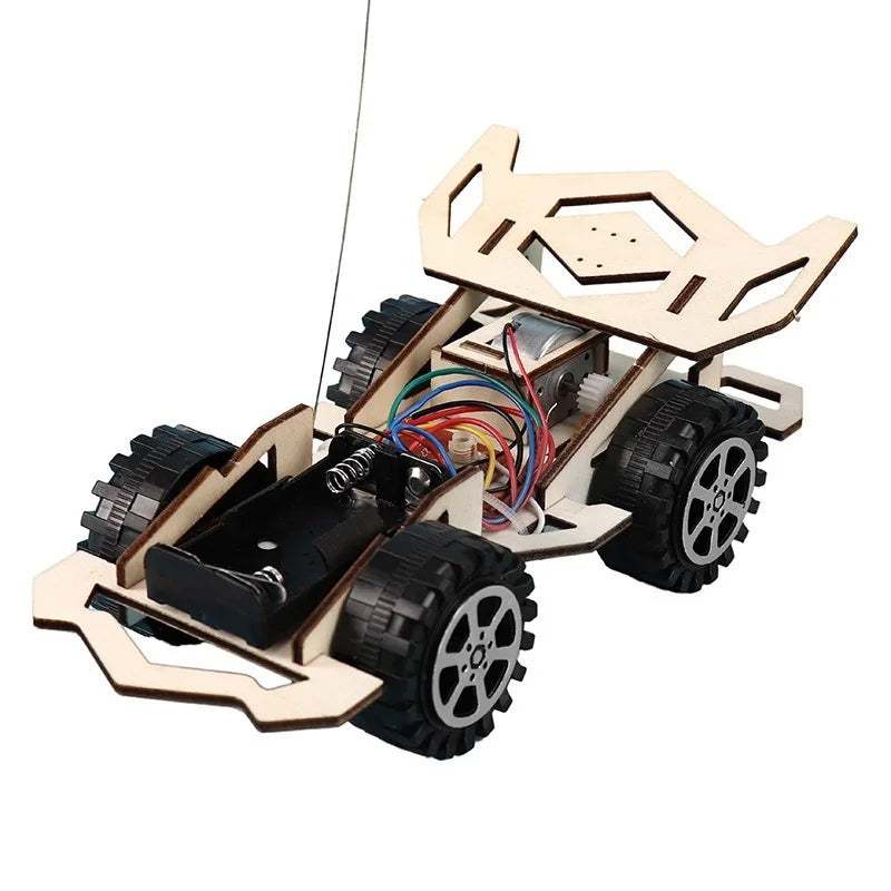 Kids Remote Control Electric Wooden Racing Toys Technology Innovation DIY Hand-assembled Electric Wireless Four-wheel Drive Toys