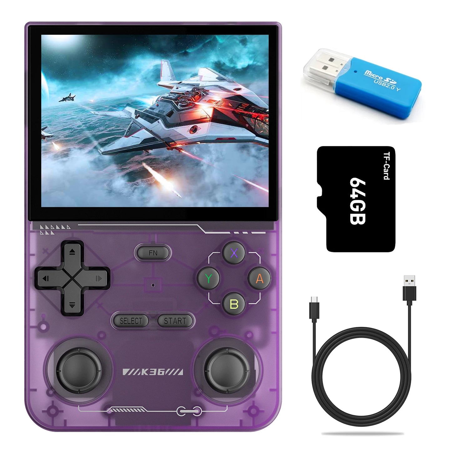 GAMINJA Open Source K36 Retro Handheld Video Game Console 16000 Games Emulator for PS1/PSP/DC/N64/SS 3.5 Inch IPS Screen