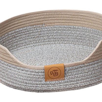 Rope Woven Cat Bed Basket Portable Lounge Bed Comfortable Rest Kitty Bed