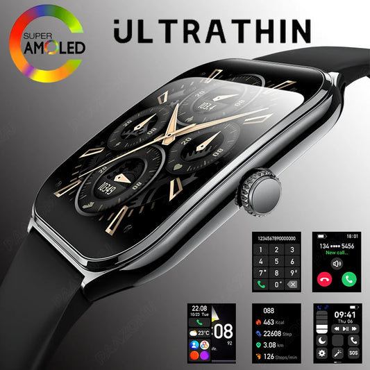 Ultra Thin Smart Watch 1.96" AMOLED Display Call Reminder Fitness Tracker for Men