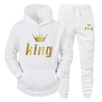 Men Women Tracksuit King And Queen Letter Print Hoodie and Jogger Pants Jogging Suit Sportswear Casual Fashion Couple Outfits