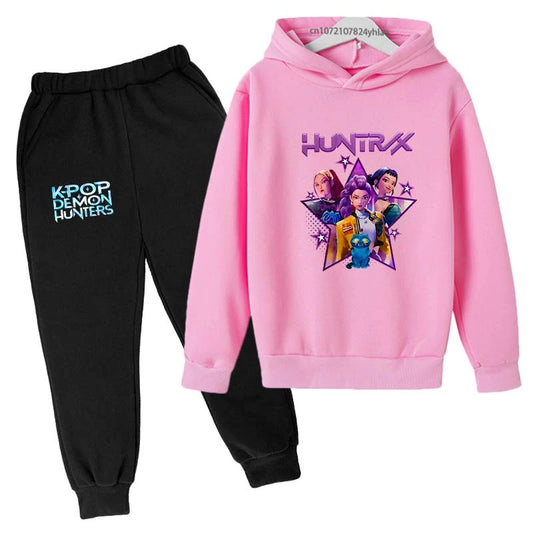 Kpop Demon Hunters Hot Cartoon Print Kids Autumn Spring Casual 2pcs Hoodie+Pants Tracksuits 2-13 Years Boys Girls Clothes Sets
