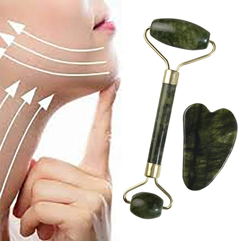 Gua Sha Set Facial Massage Roller Kit – Double-Sided Stone Scraping Board for Skin Care