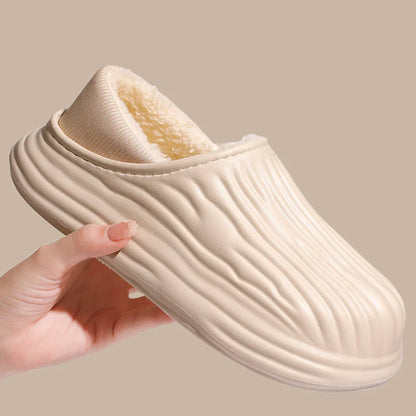 New EVA Short Plush Waterproof couples Slippers Winter  Warm striped  women Cotton Shoes Soft Thick Comfort Home floors Slides