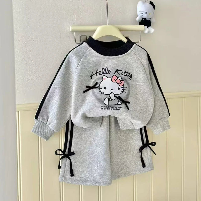 Baby Girl Clothes Set Autumn Kid Hello Kitty Sweatshirts Pullover Bow Top & Striped Pants 2pcs Suit Children Tracksuits Outfits