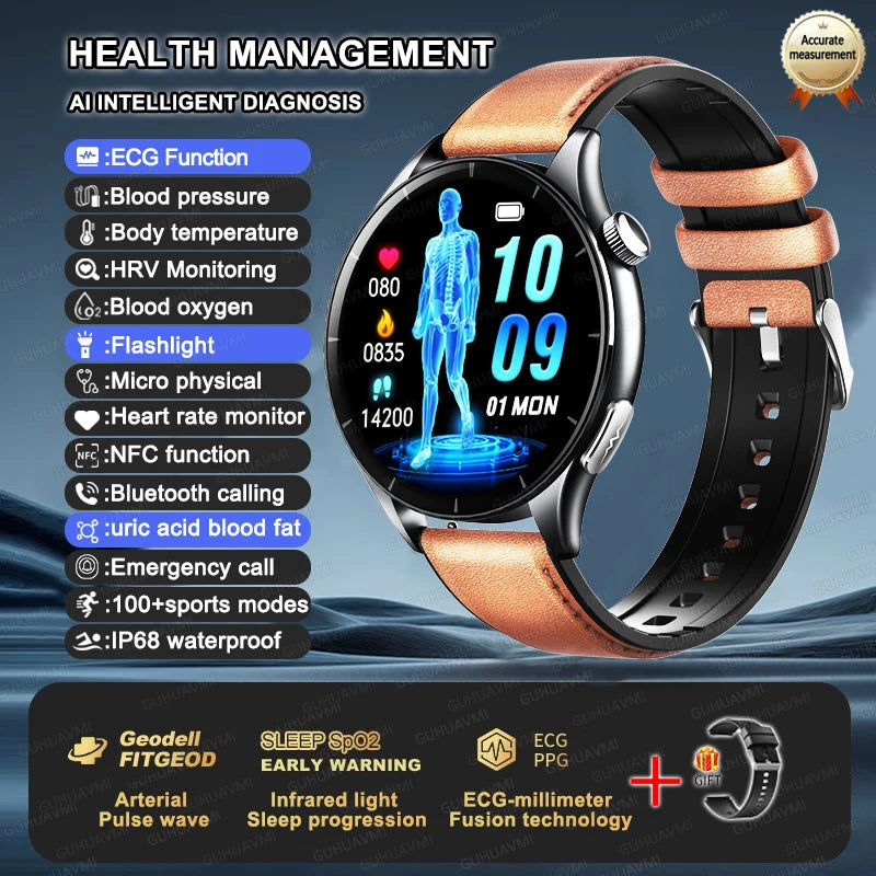2025 New ECG+PPG Health Diagnosis Smartwatches Men Women Clock Uric Acid Lipid BP Heart rate Tracker NFC Sports Smart Watch IOS