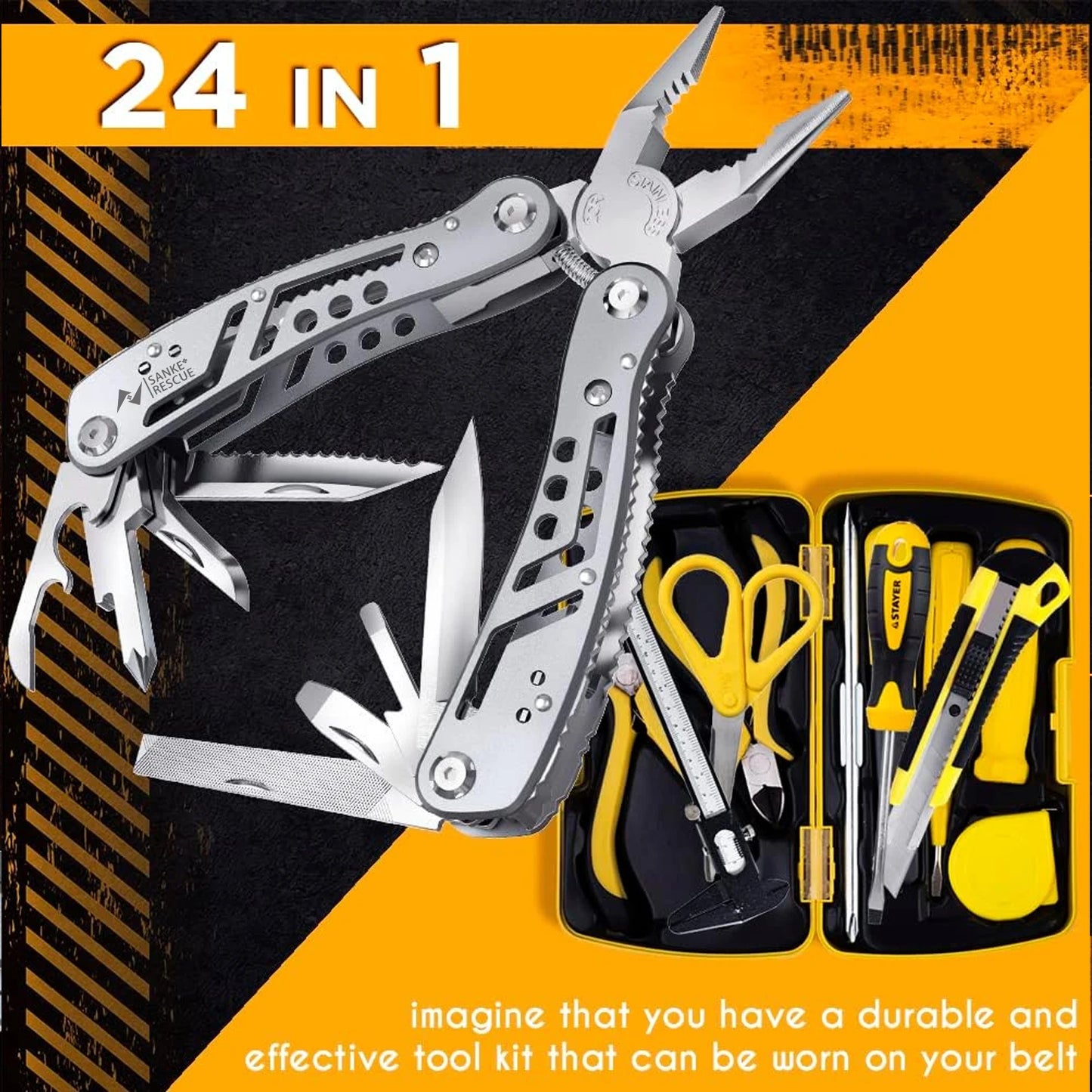 24-in-1 Multi-Tool Folding Pliers – Compact Stainless Steel EDC Tool with 11 Bits