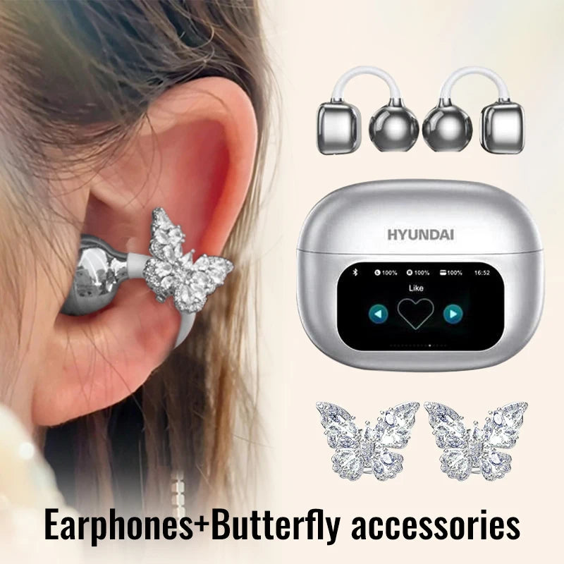 Choice HYUNDAI HY-C02 Nice earrings Earphones Wireless Bluetooth Headphones LED Power Display Mic Stereo Sound Earphones