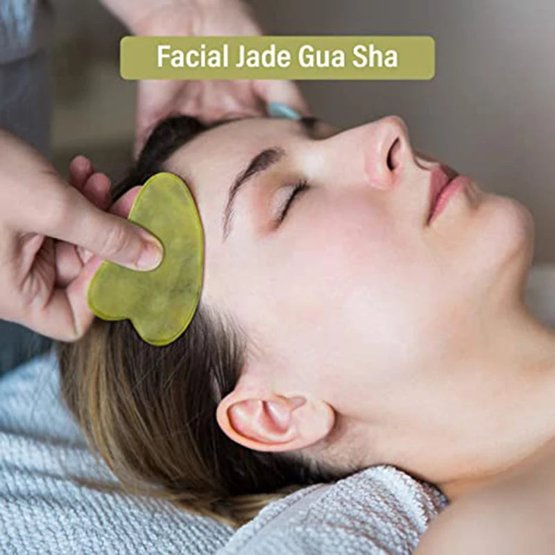 Natural Jade Roller Gua Sha Set – Facial & Body Massage Anti-Aging Lifting Spa Tools