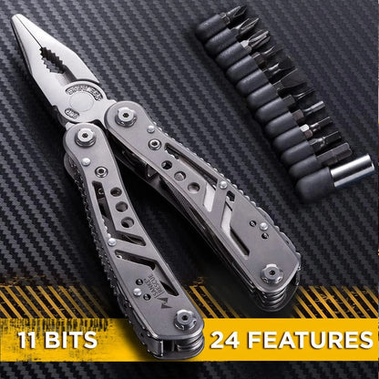 24-in-1 Multi-Tool Folding Pliers – Compact Stainless Steel EDC Tool with 11 Bits