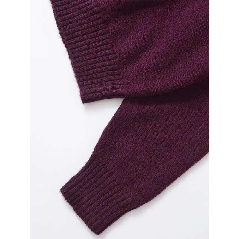 YENKYE Women Burgundy Basic Knit Soft Sweater Vintage Oversize Turtleneck Long Sleeve Autumn Winter Casual Pullover