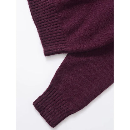 YENKYE Women Burgundy Basic Knit Soft Sweater Vintage Oversize Turtleneck Long Sleeve Autumn Winter Casual Pullover