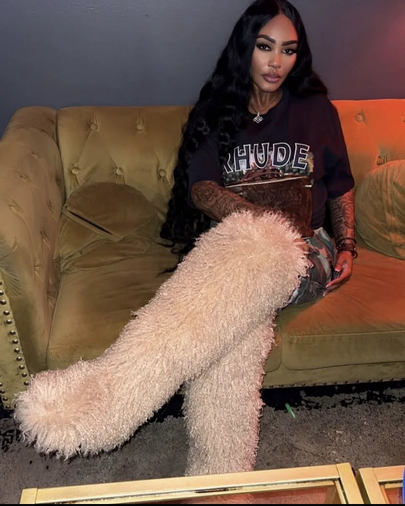 Women's Thigh High Mongolian Boots High Boots Winter New Fox Fur Snow Boots  Women's Boots Leg Warm Boots Non-Slip Soles