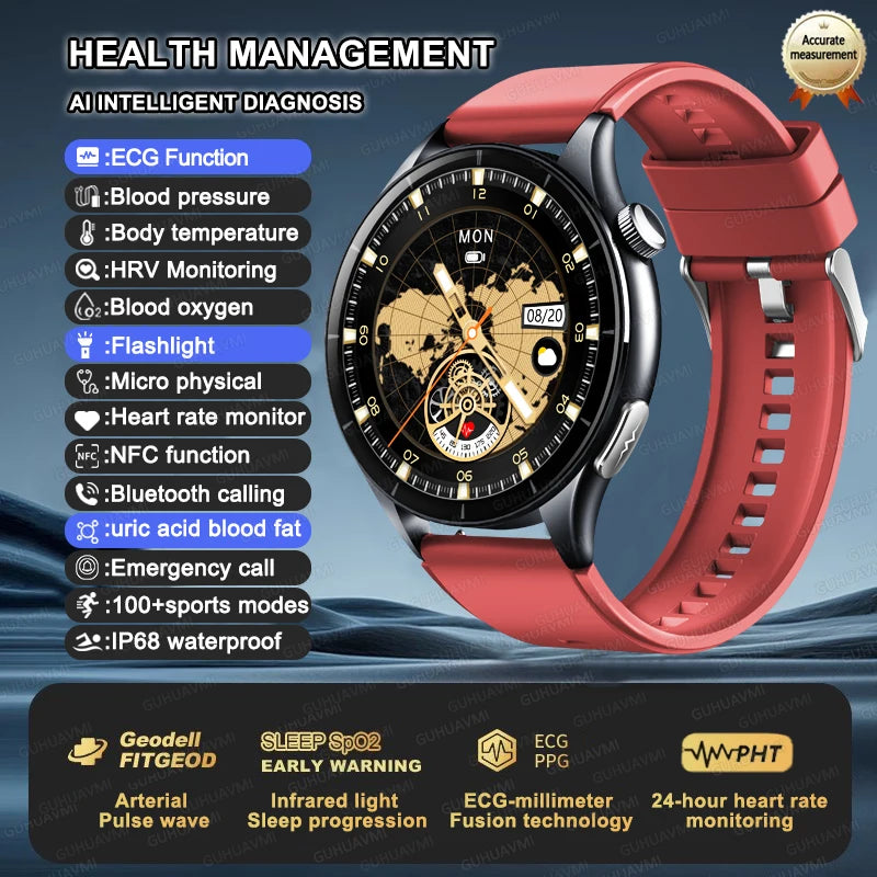 2025 New ECG+PPG Health Diagnosis Smartwatches Men Women Clock Uric Acid Lipid BP Heart rate Tracker NFC Sports Smart Watch IOS