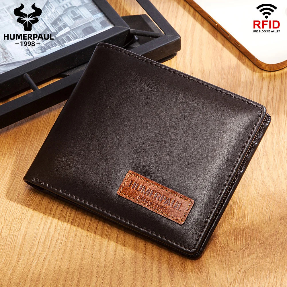 HUMERPAUL Airtag Wallet for Men – Real Leather RFID Trifold Card Holder with ID Window