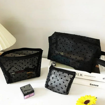 Heart Transparent Mesh Cosmetic & Toiletry Organizer Pouch – Portable Makeup & Essentials Bag for Women