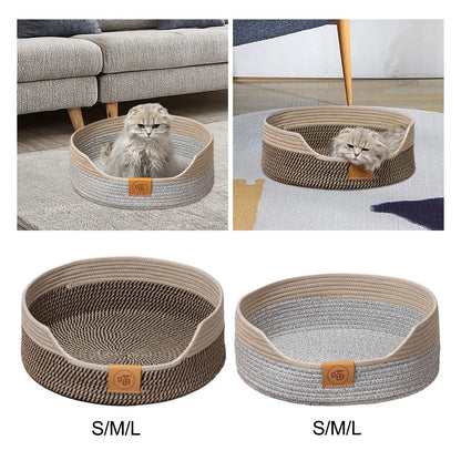 Rope Woven Cat Bed Basket Portable Lounge Bed Comfortable Rest Kitty Bed