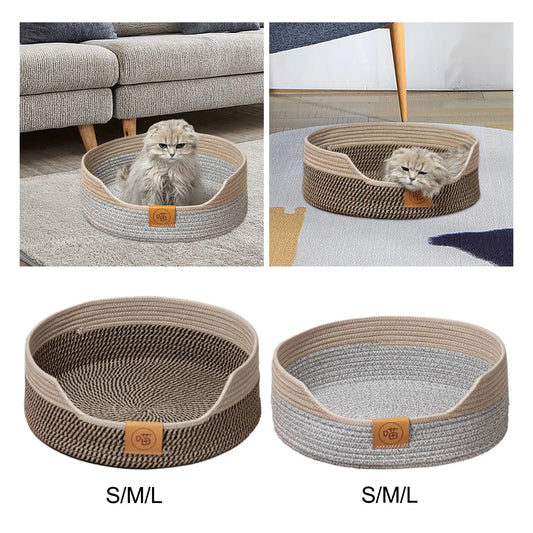 Rope Woven Cat Bed Basket Portable Lounge Bed Comfortable Rest Kitty Bed